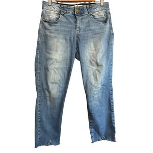 Democracy‎ Ab'solution Jeans Size 8 Medium Wash Distressed Hem Cropped Denim